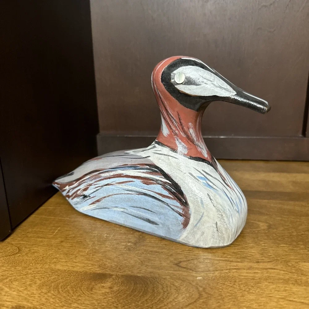 Hand Carved Wood Duck Painted Pearl Eyes Decoy Small 10